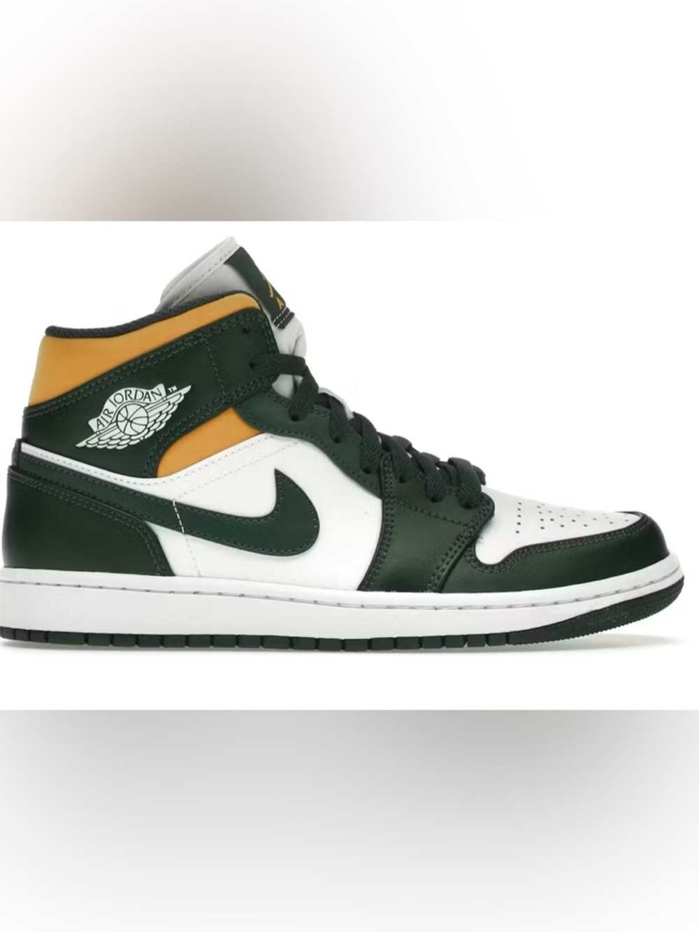 Air Jordan 1 Mid Sneakers - White, Dark Green & Yellow “Sonic green”